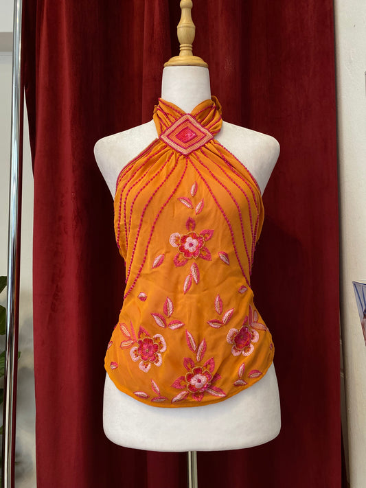 100% silk brand new orange open back handbeaded top š