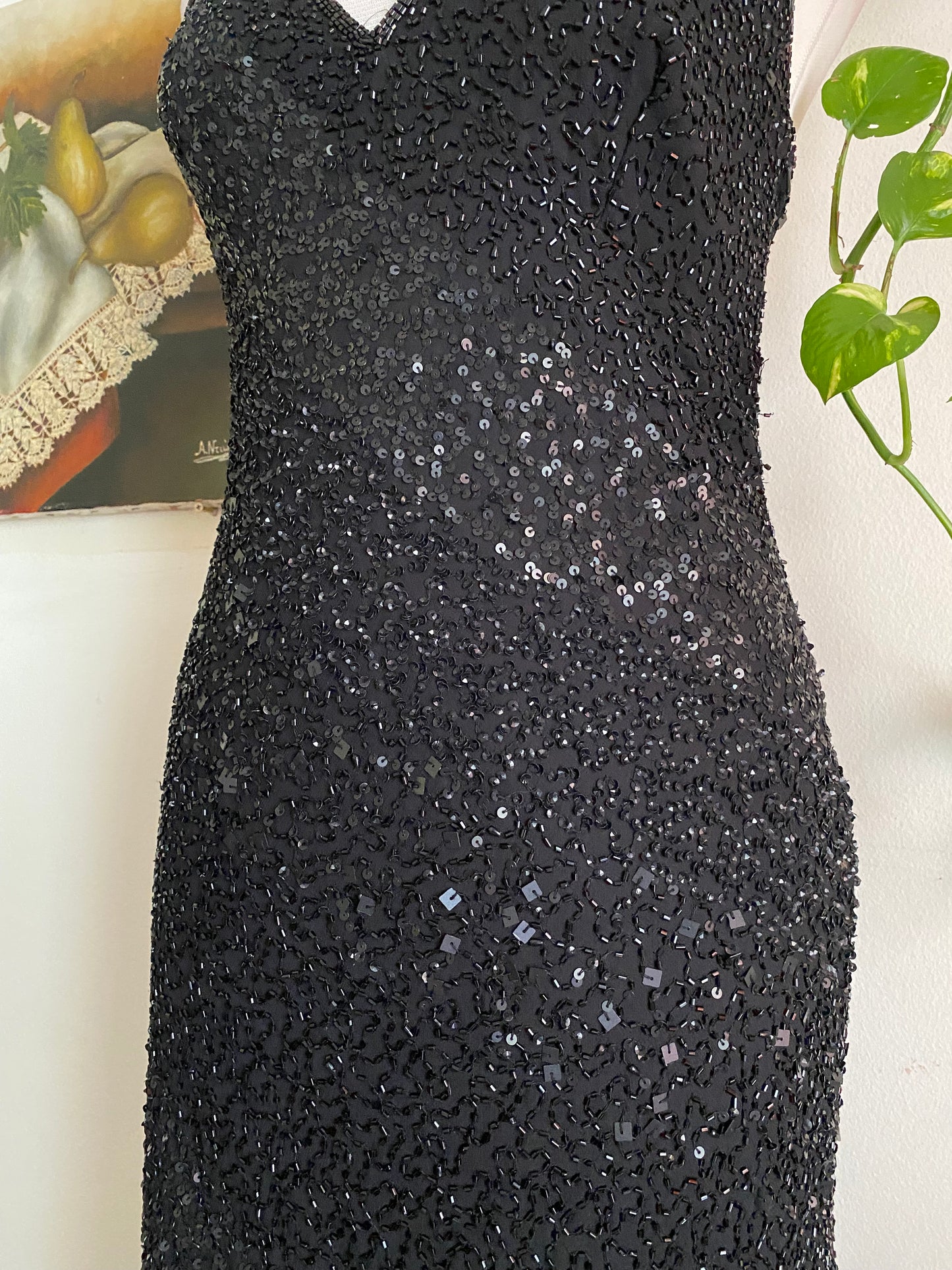 100% silk all over handbeaded black gown