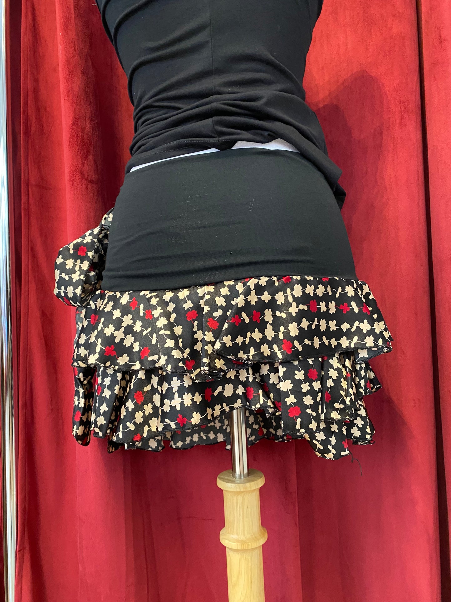 Brand new black ruffled mini satin skirt