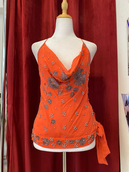 100% silk brand new aftershock orange handbeaded top š