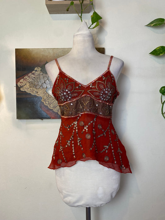 100%silk handbeaded top