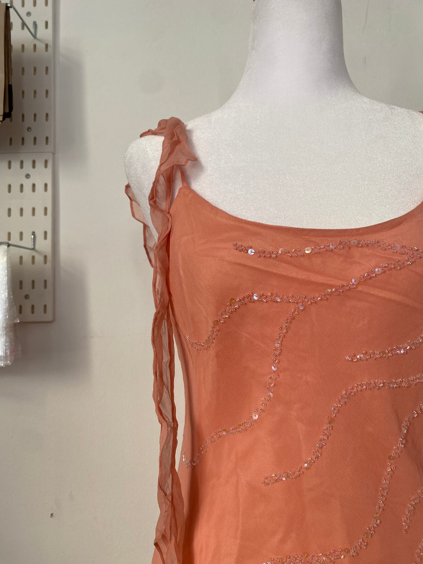100% silk brand new light pink dress with all over handbeaded details