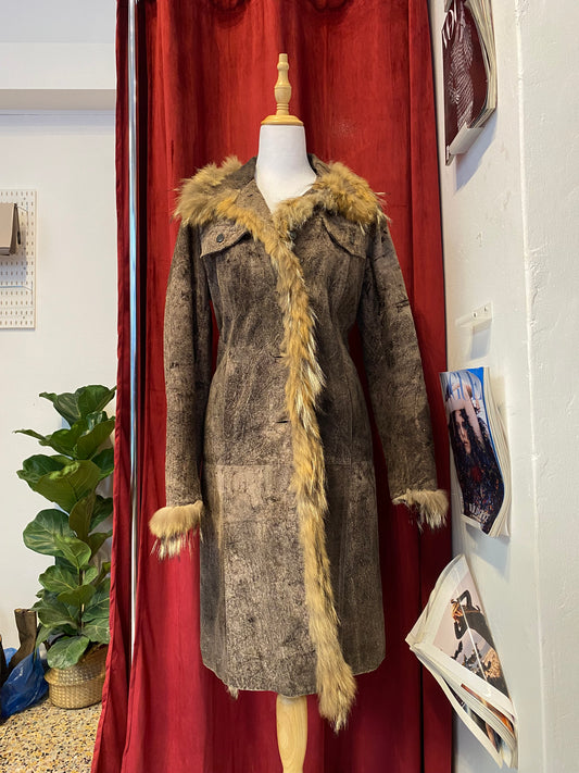 Long brown Afghan coat with vegan fur