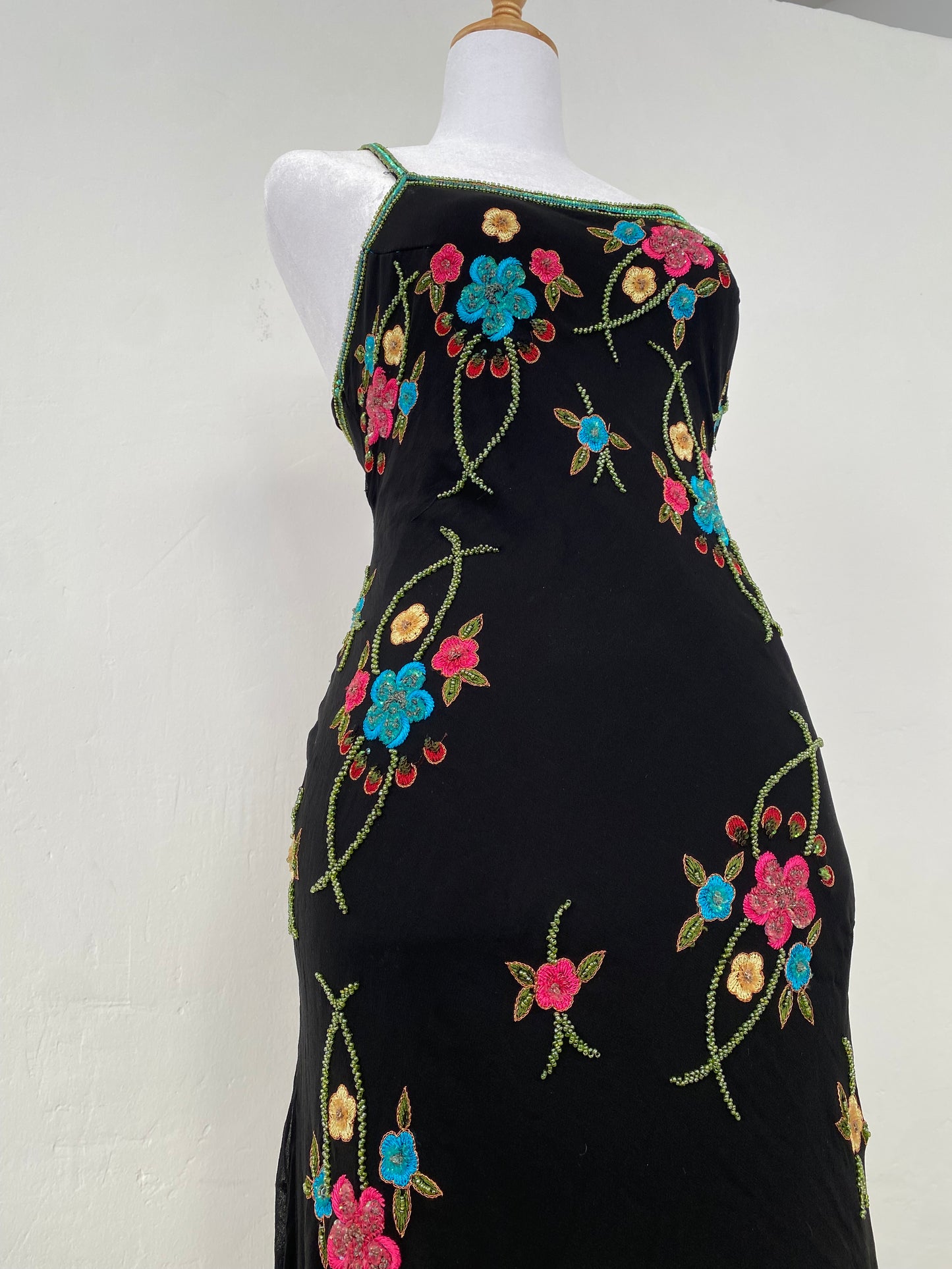 100% silk handbeaded black gown