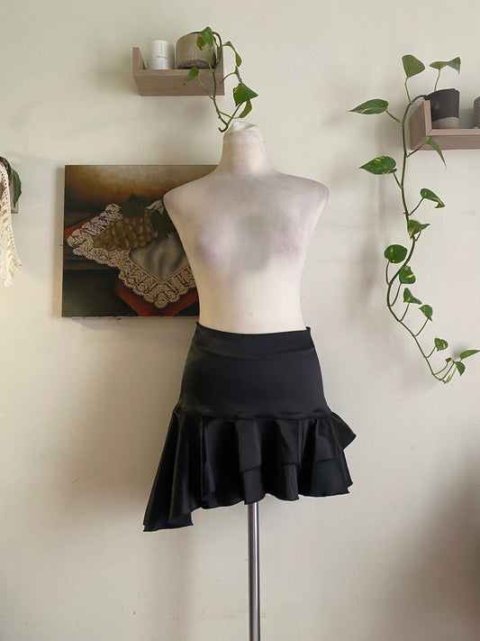 Brand new black satin mini skirt