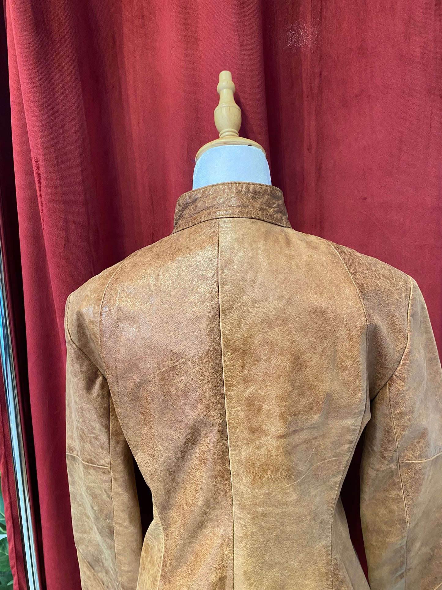 Real leather fitted biker brown leather