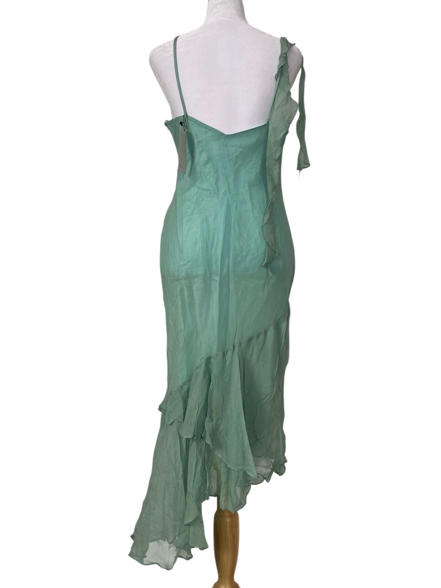 100% silk brand new light turquoise dress with all over handbeaded details