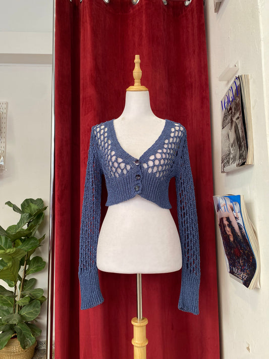 Crochet blue cardigan top