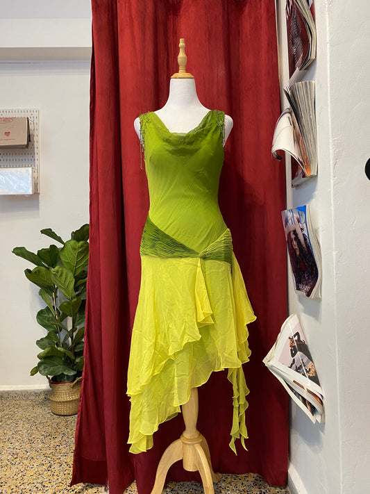 100% silk green ombré dress with sequin details on the bust