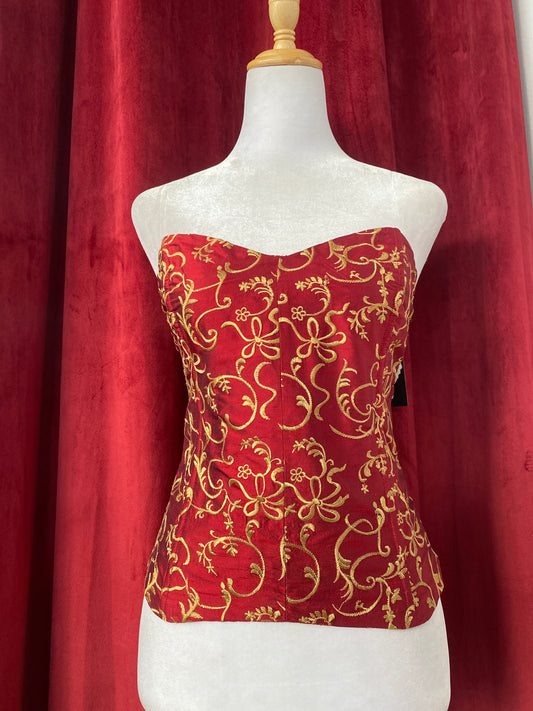 Bright red gold lace up corset š