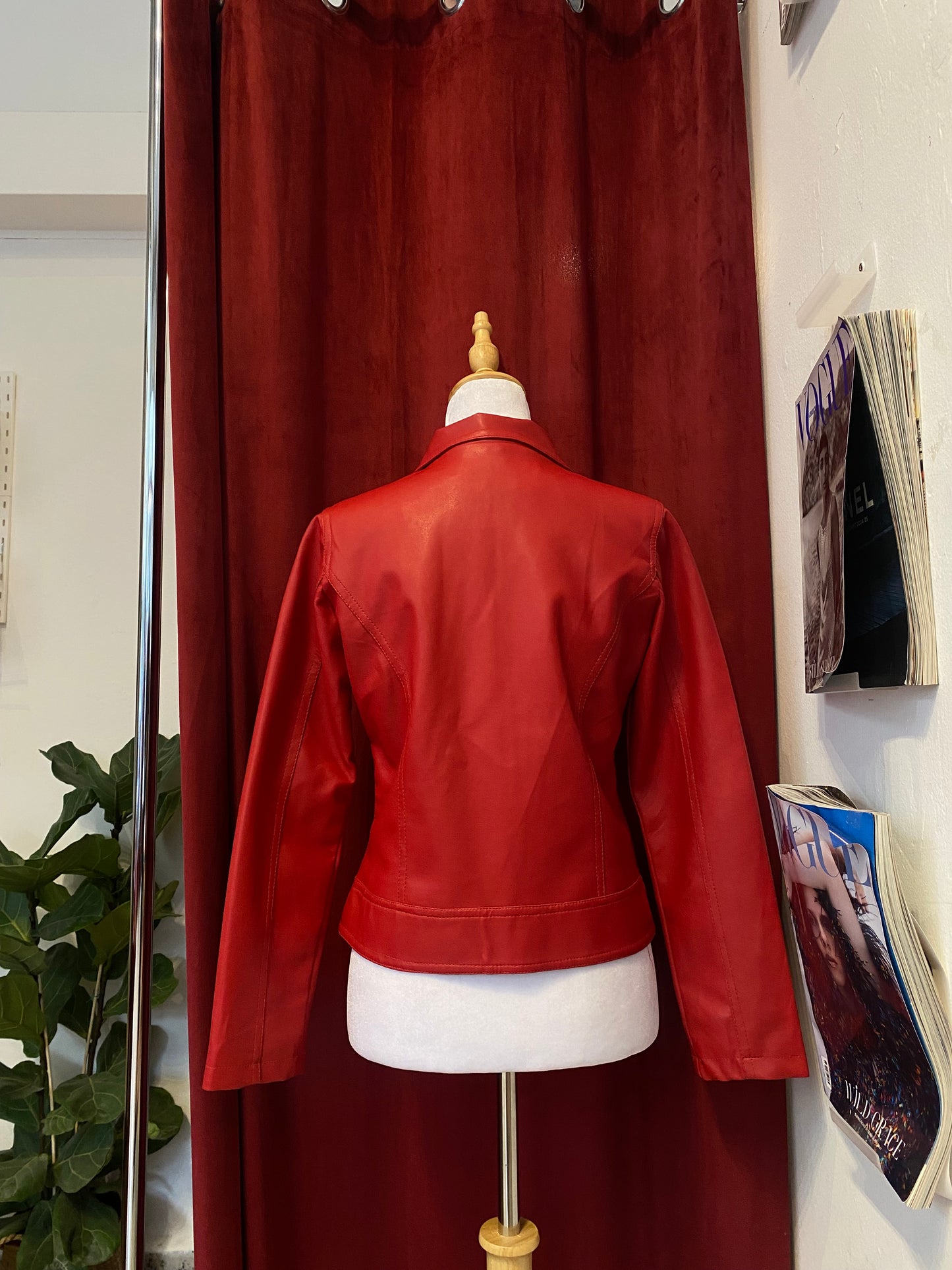 Vegan leather rich red biker jacket 🔥