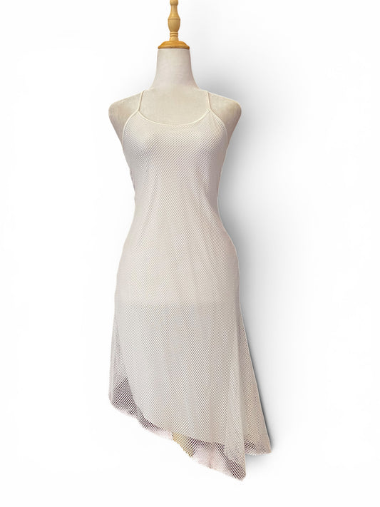 White fishnet open back dress