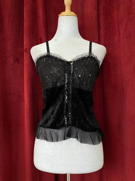 Black y2k velvet sequin top āļø