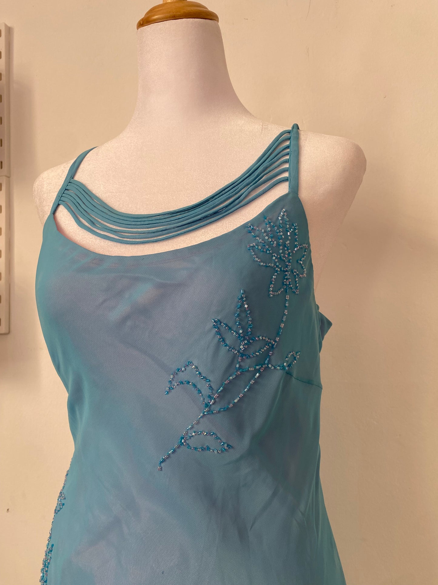 100% silk brand new baby blue dress with sequin details