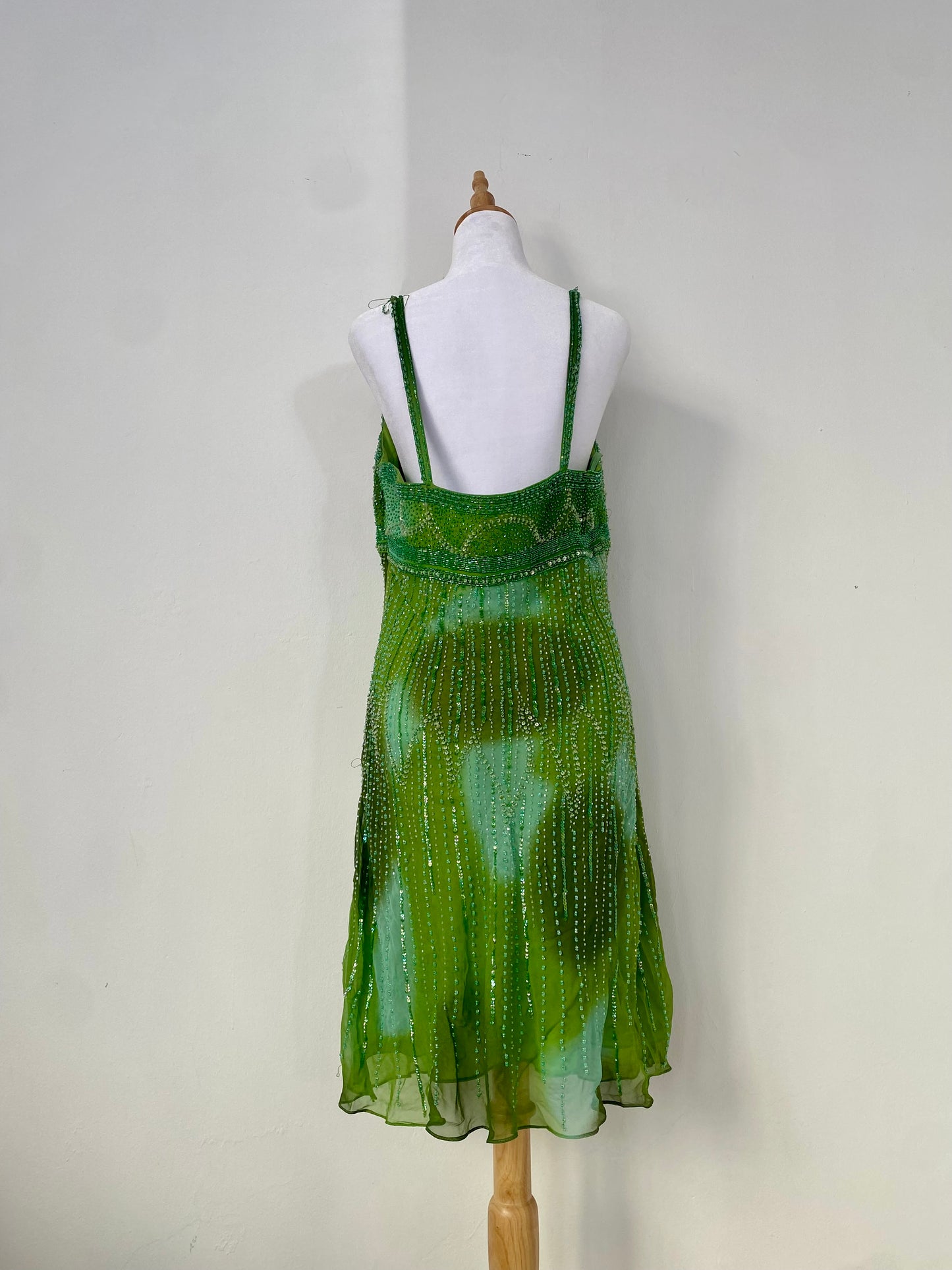 100% silk brand new green all over handbeaded dress