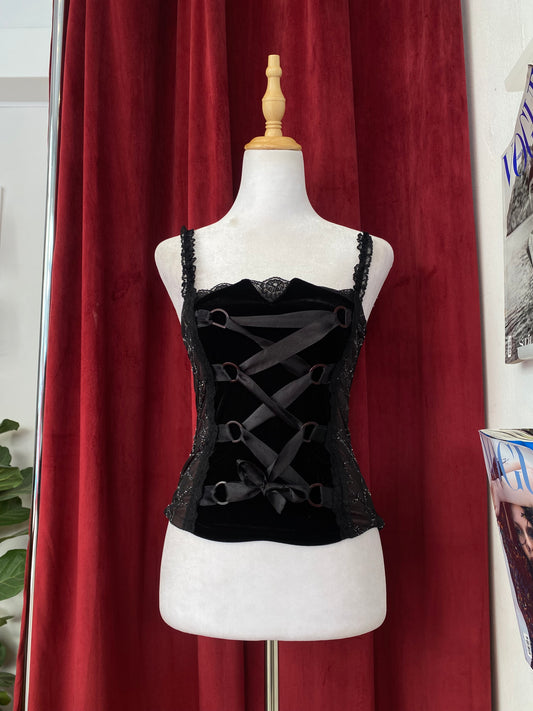 Black and pink velvet lace corset top š