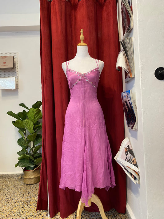 100% silk pink dress with sequin details all over