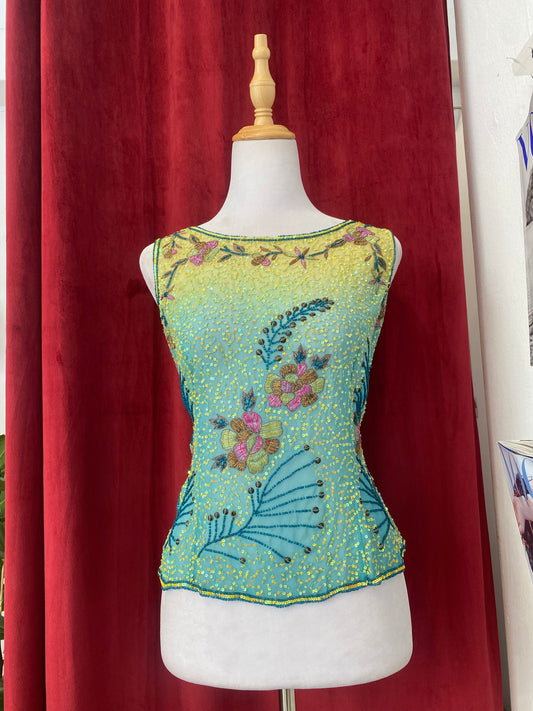 100% silk sequin ocean top 🌊