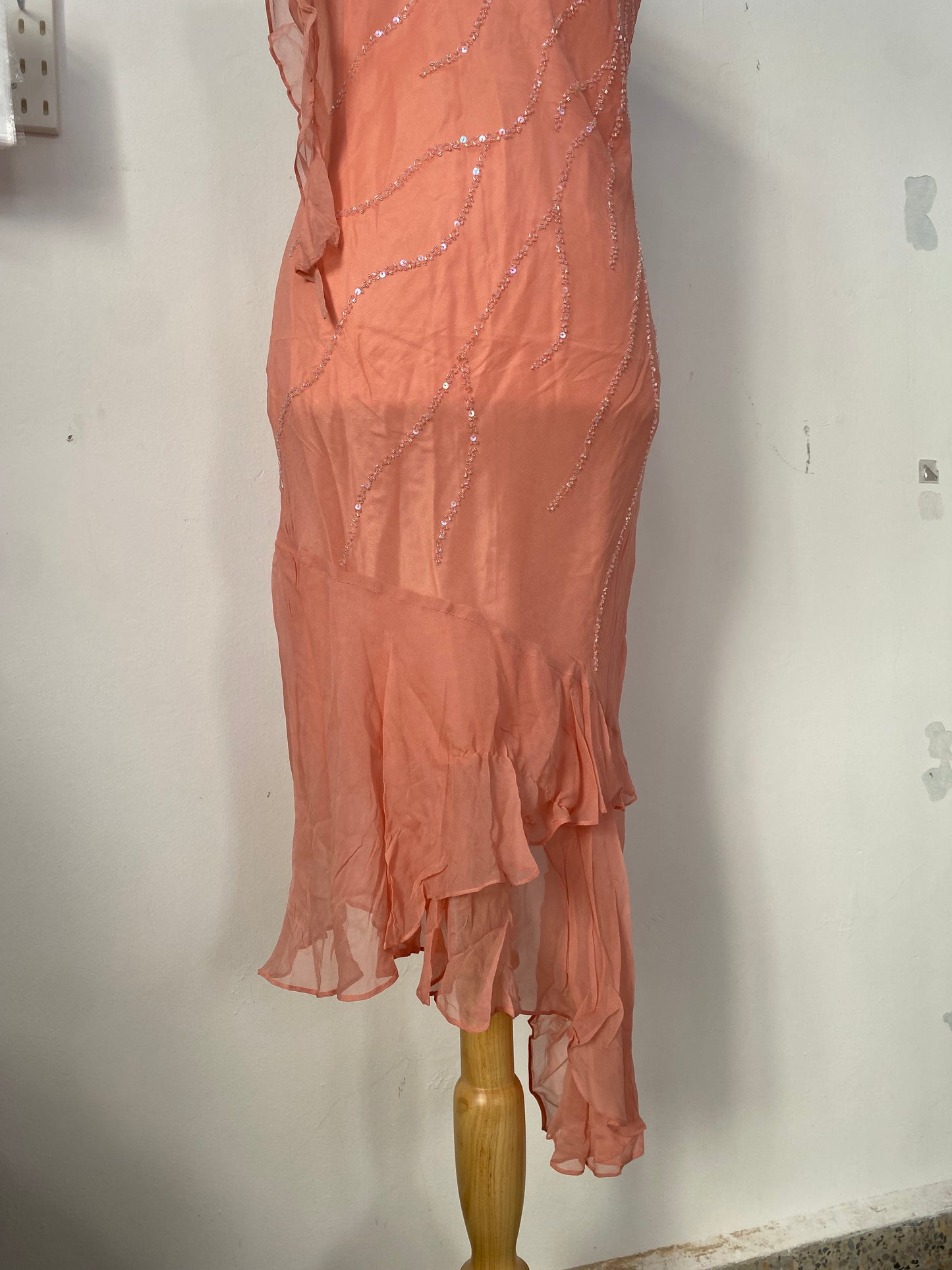 100% silk brand new light pink dress with all over handbeaded details