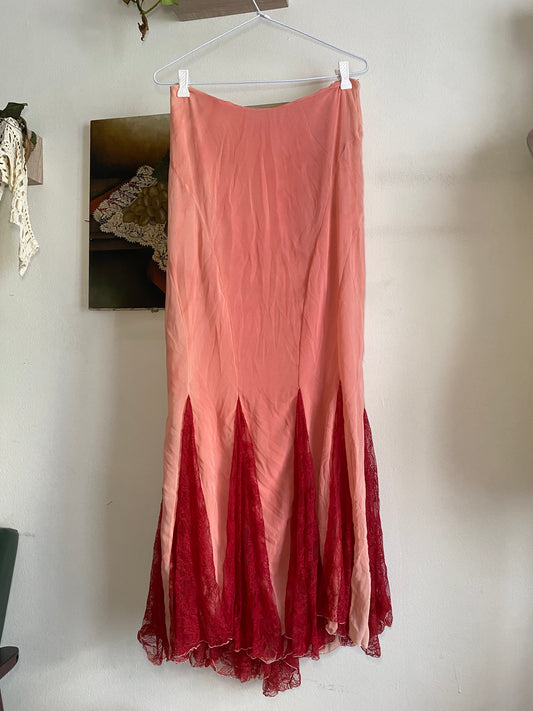 100% silk brand new pink and red maxi skirt