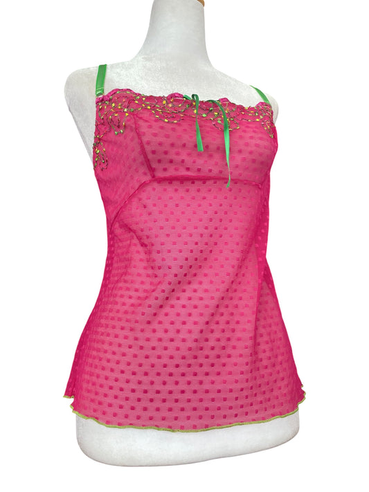 Hot pink lingerie top with green details