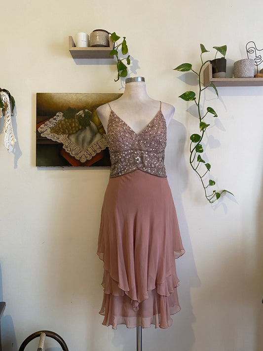 100% silk brand new handbeaded pink dress