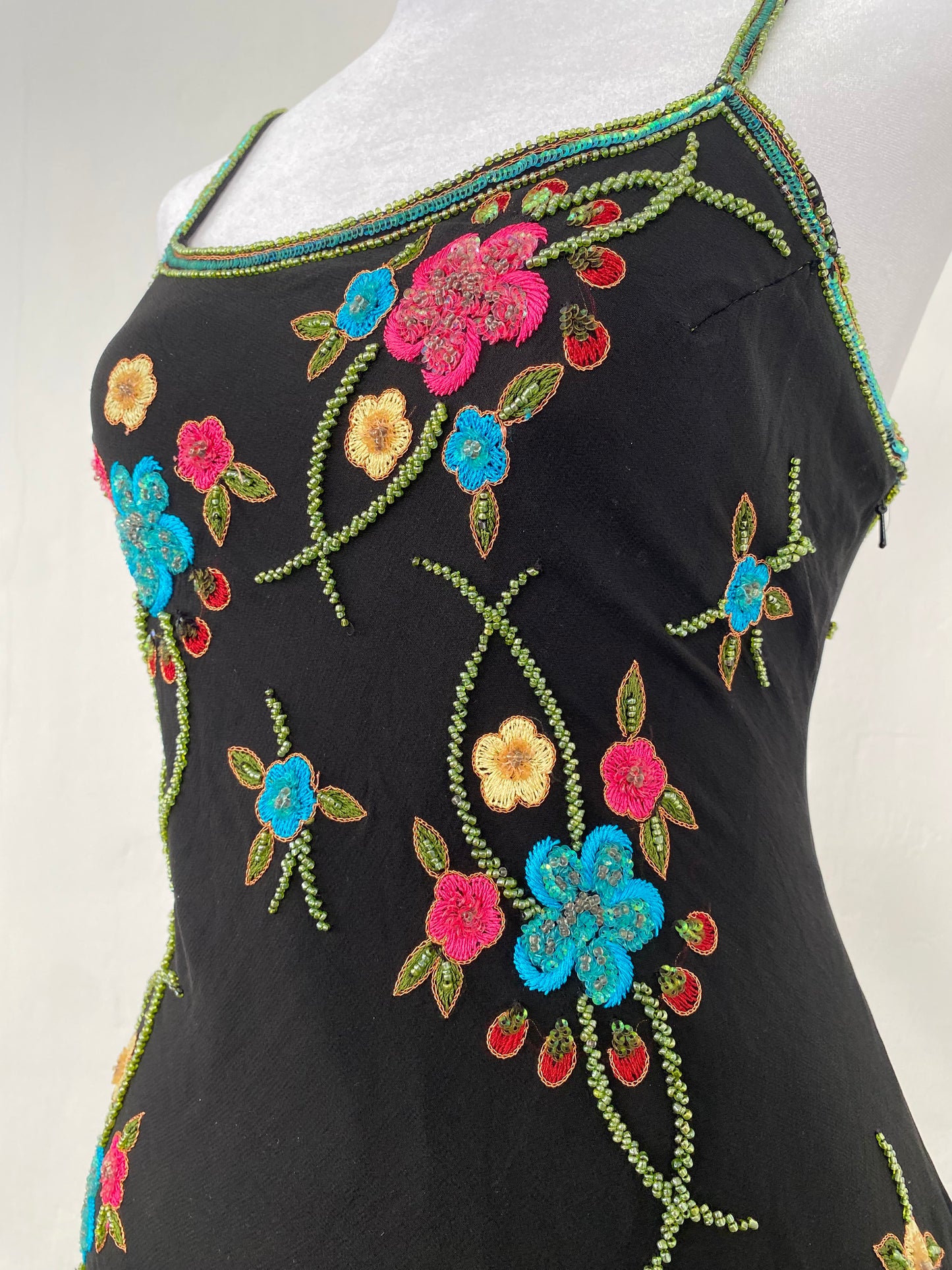 100% silk handbeaded black gown