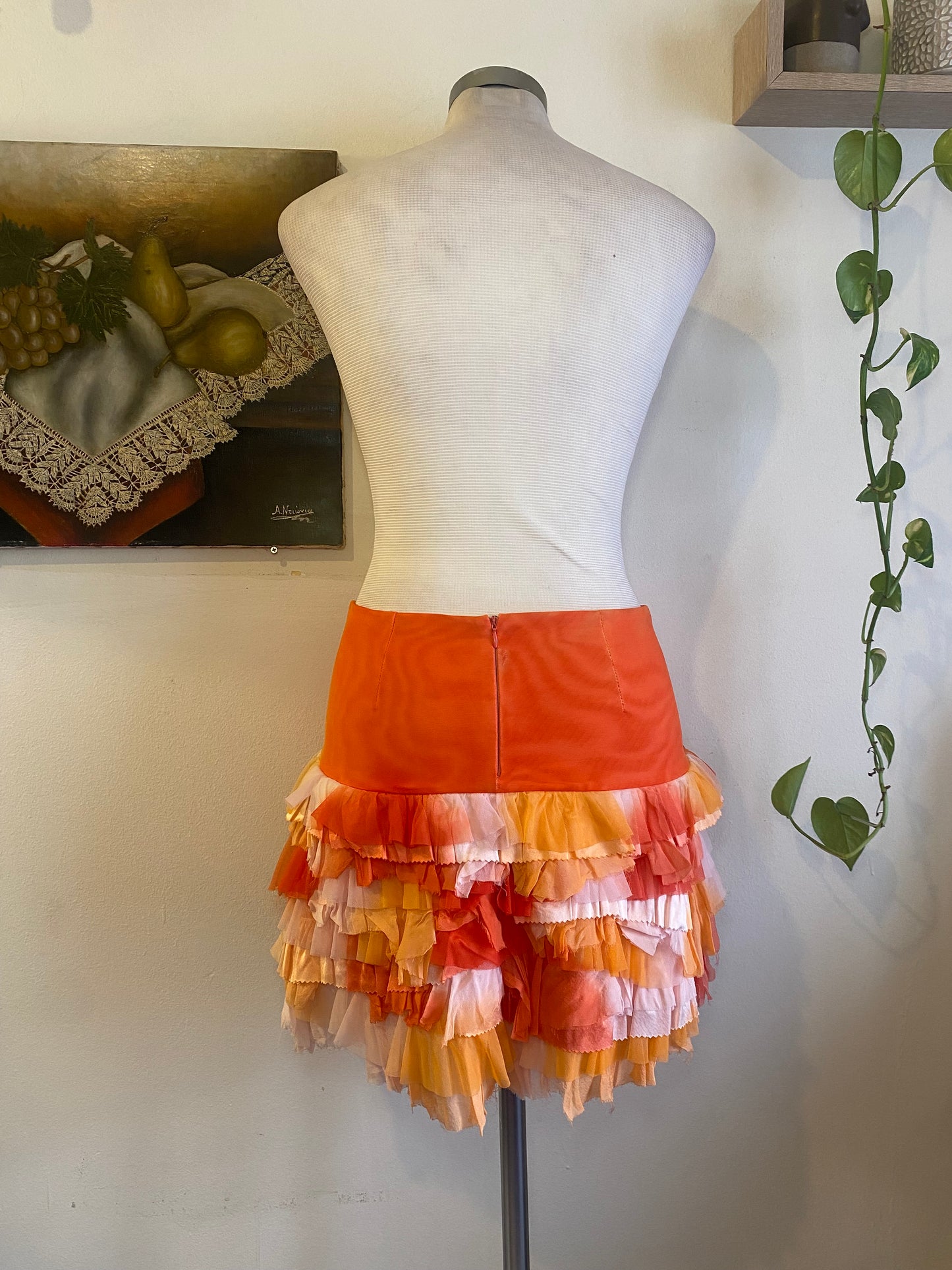 100% silk brand new haute couture sunset mini skirt