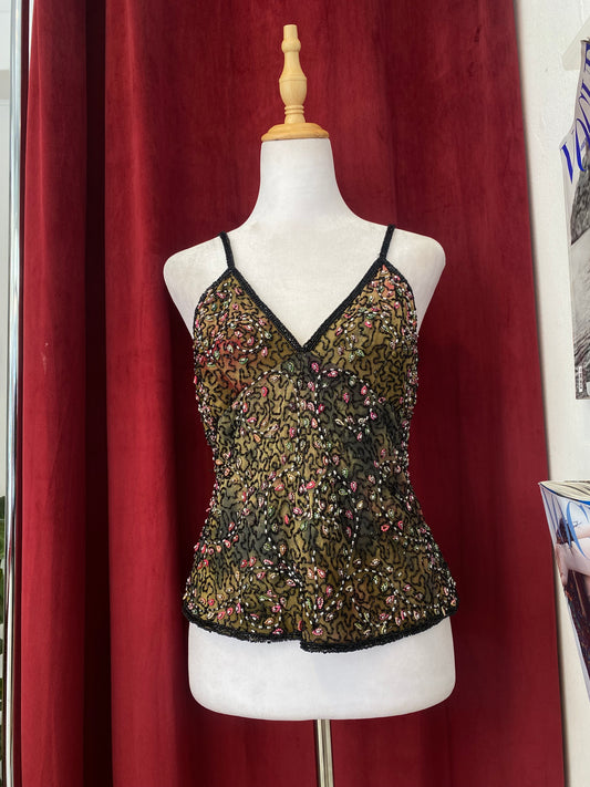 100% silk handbeaded top 🦚