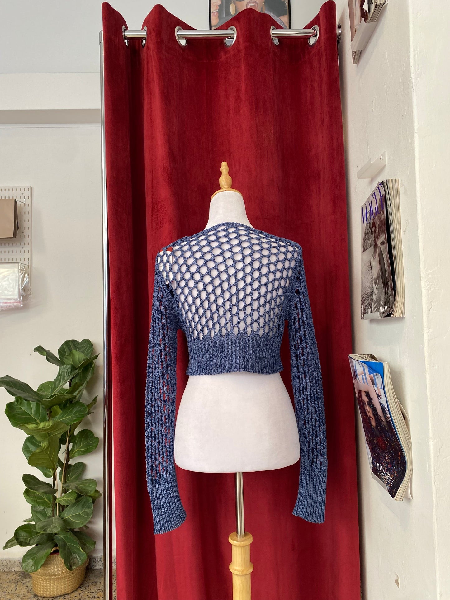 Crochet blue cardigan top
