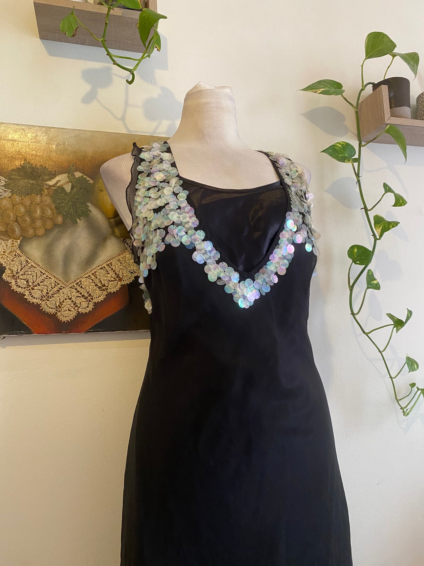 100% silk brand new black 2 piece dress with sequin details