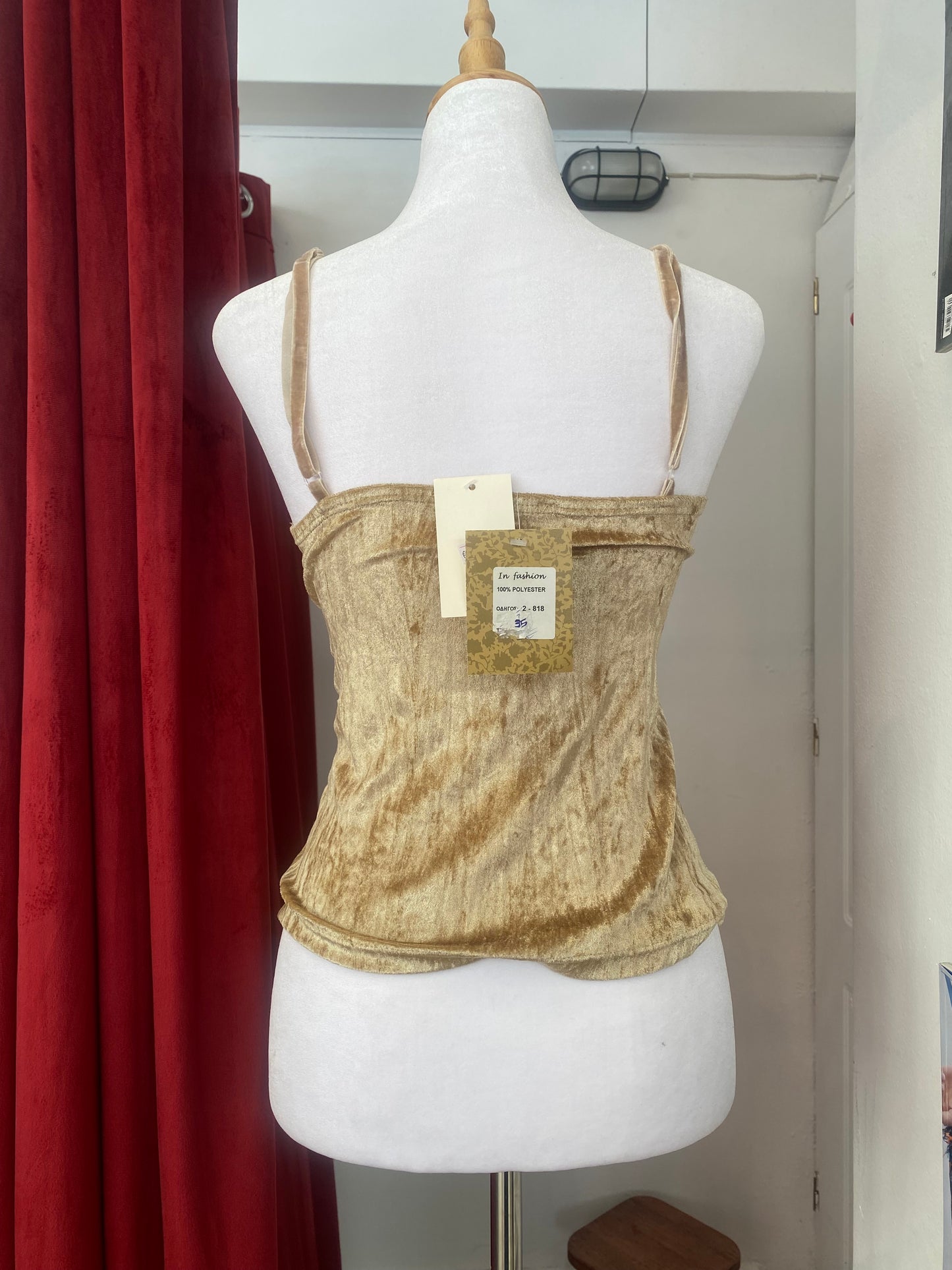 Brand new beige velvet top with bow