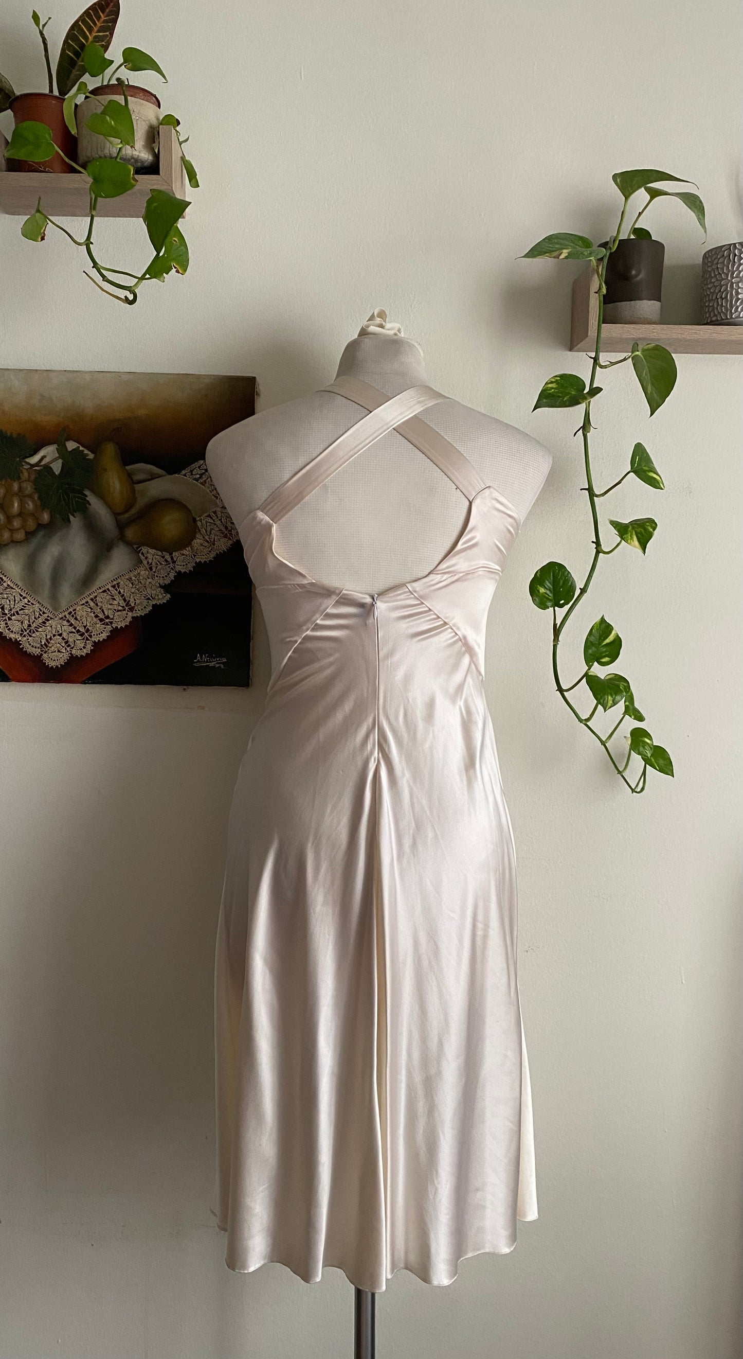 Satin mini white beaded dress