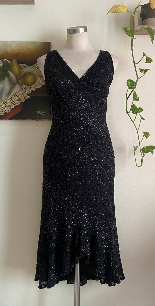 100% silk all over handbeaded black gown