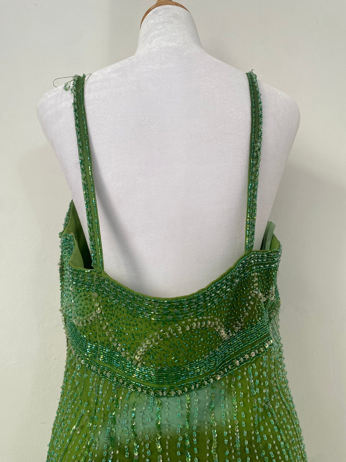 100% silk brand new green all over handbeaded dress