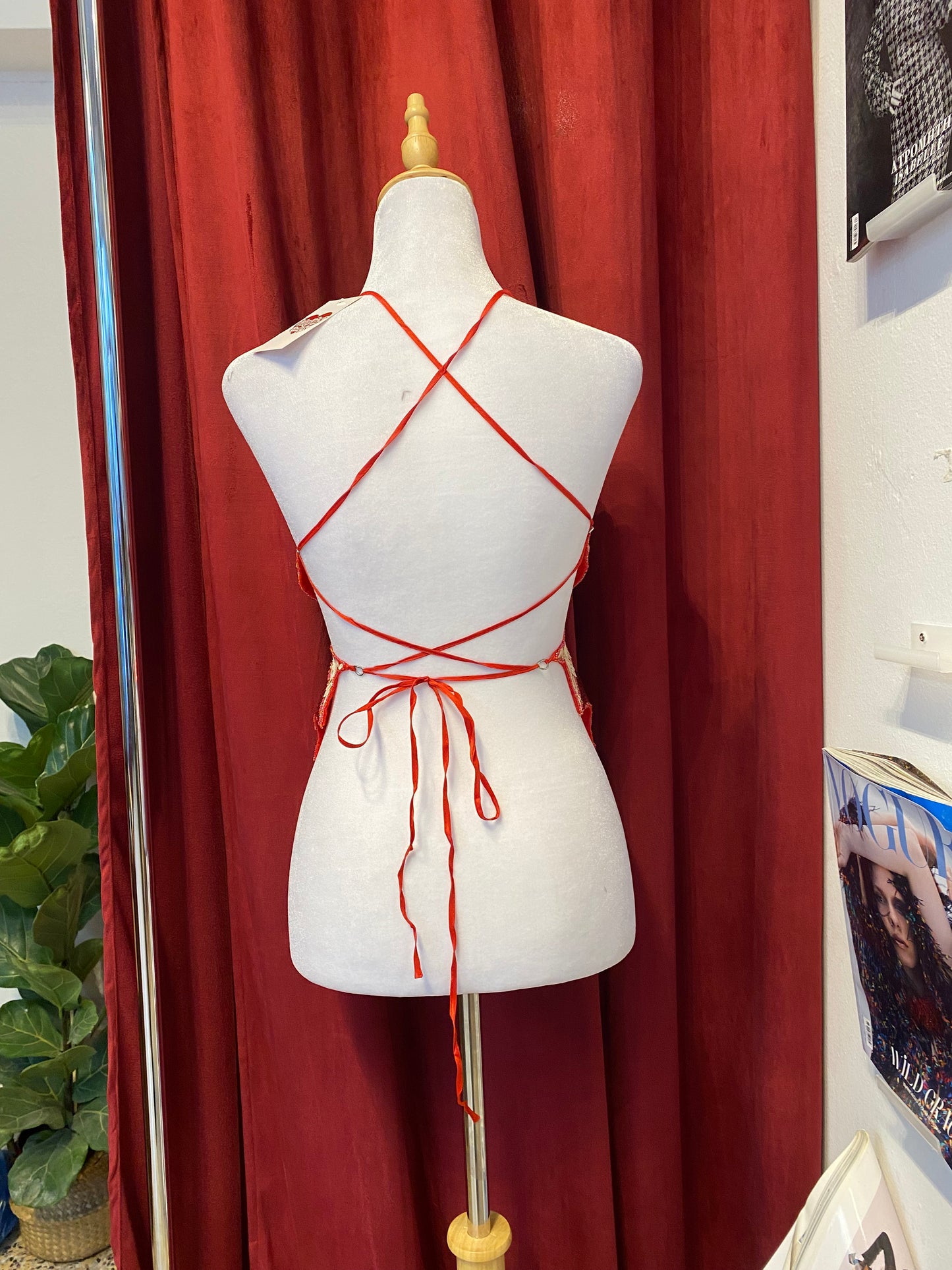 Butterfly y2k top with sequin details and open back