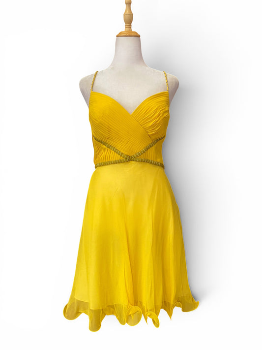 100% silk mini yellow dress