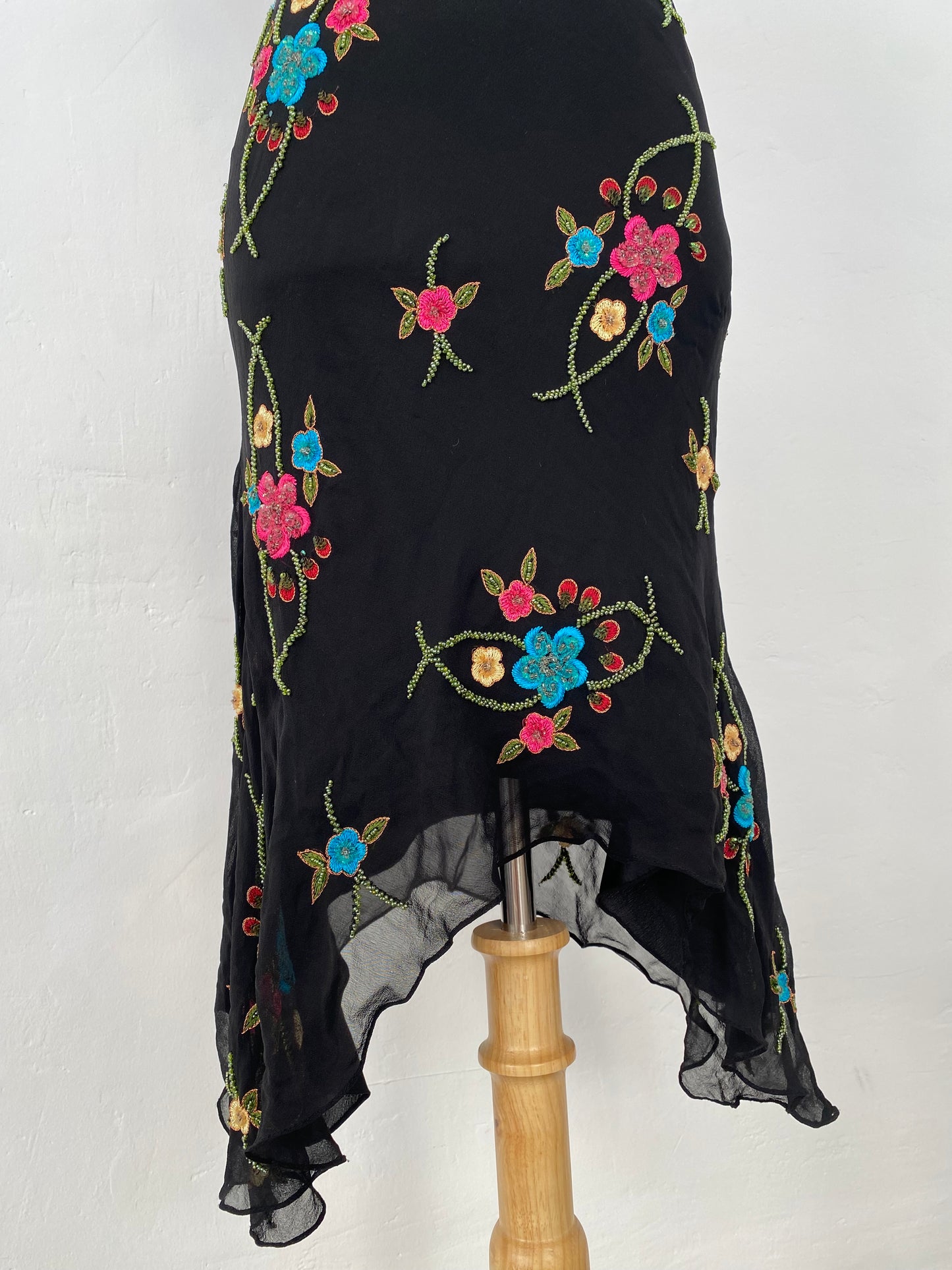 100% silk handbeaded black gown