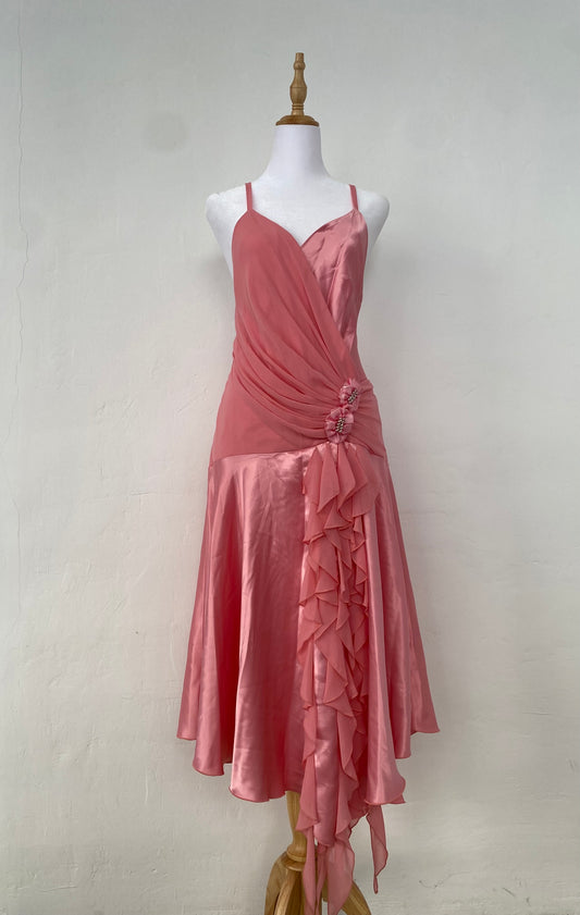 Brand new baby pink satin ruffled dress