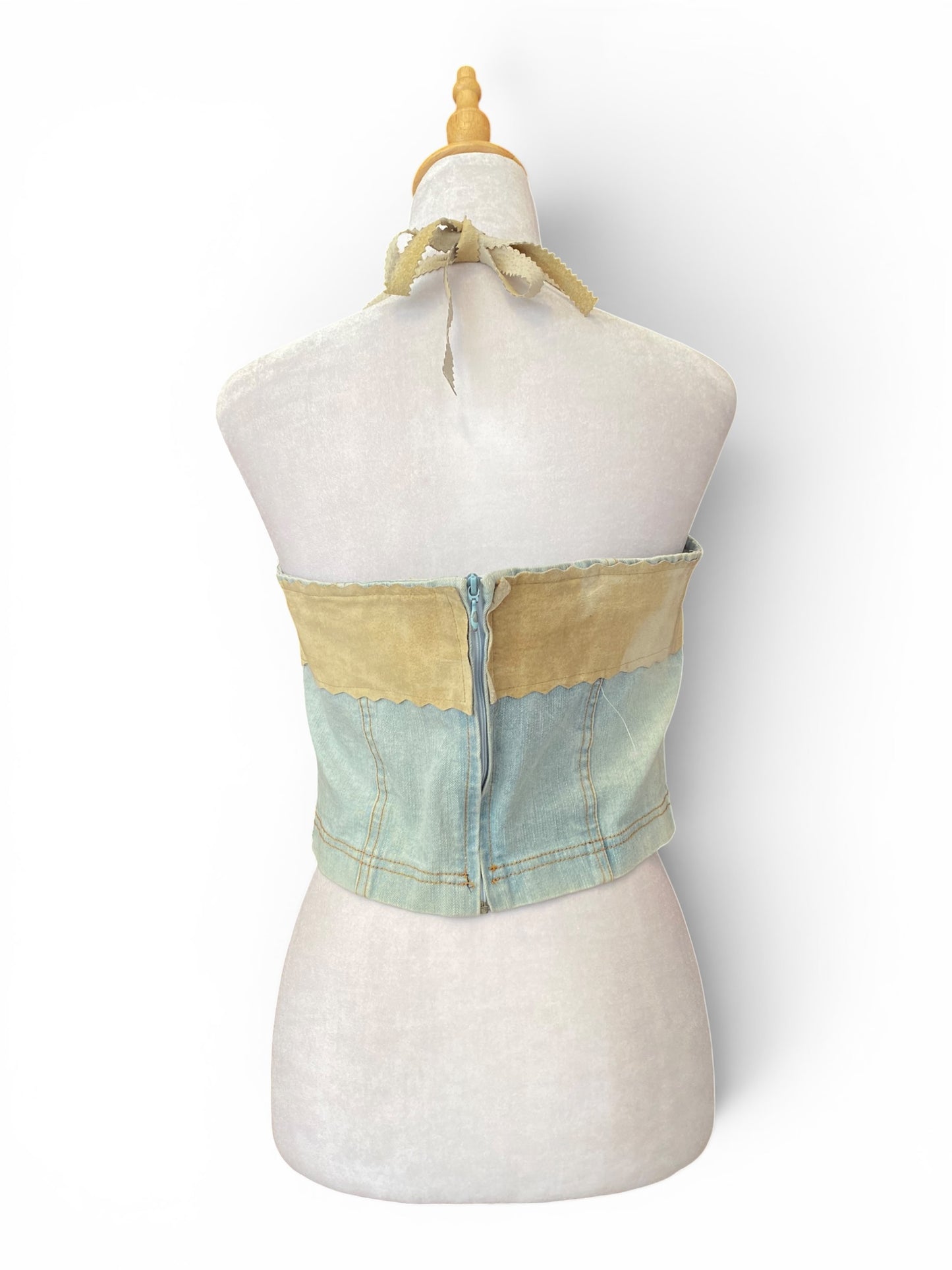 Denim corset with leather details