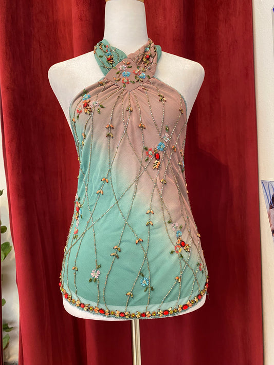 100% silk brand new multicoloured open back top š