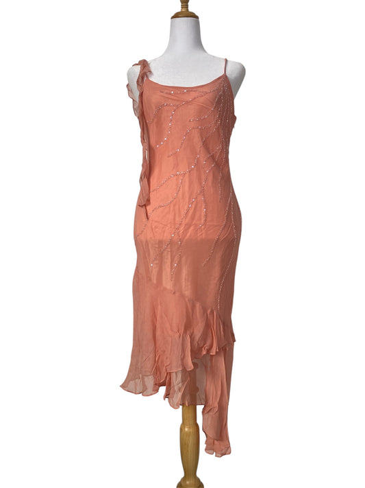 100% silk brand new light pink dress with all over handbeaded details