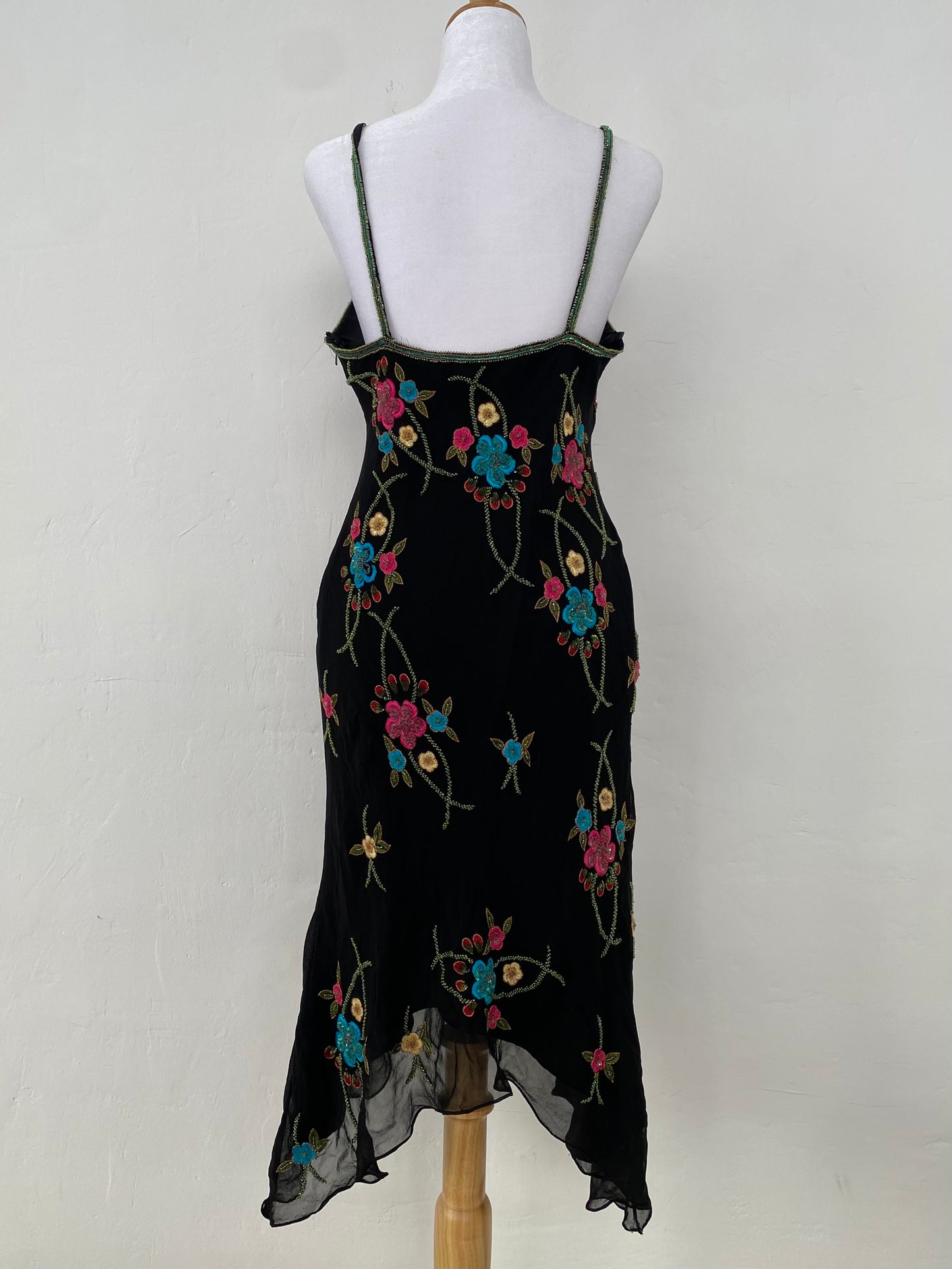 100% silk handbeaded black gown