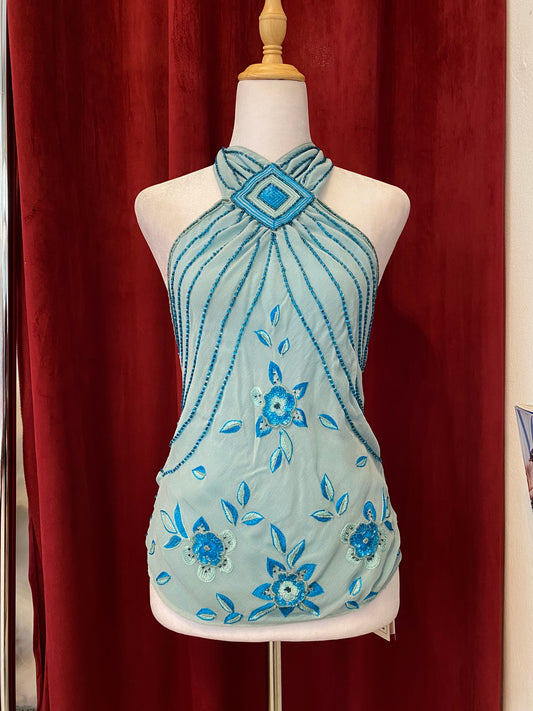 100% silk brand new baby blue open back top š¦
