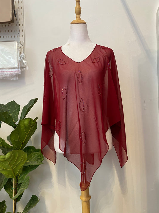Brand new burgundy poncho worth sequin details
