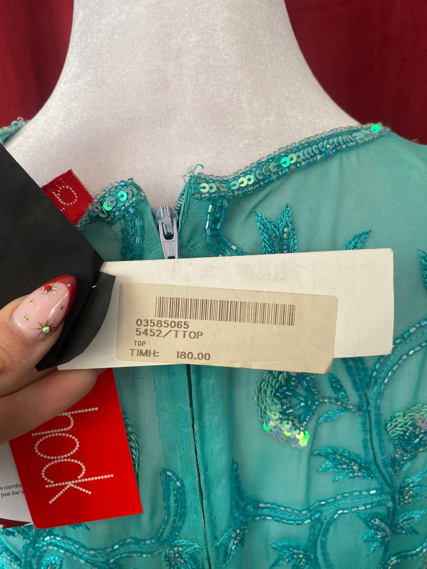 100% silk teal handbeaded top 🩵