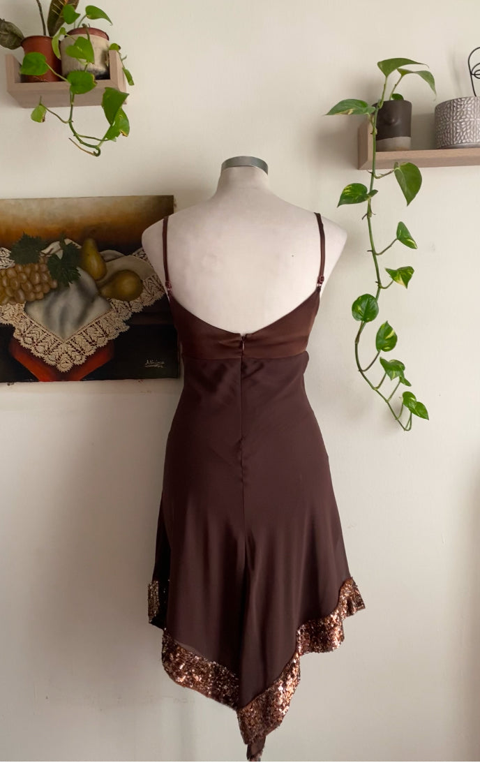 100% silk mini sequin brown dress