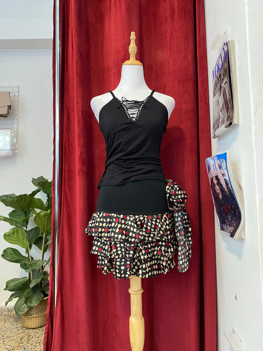 Brand new black ruffled mini satin skirt