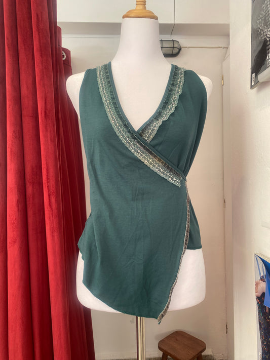 Brand new deep green top with sequin details