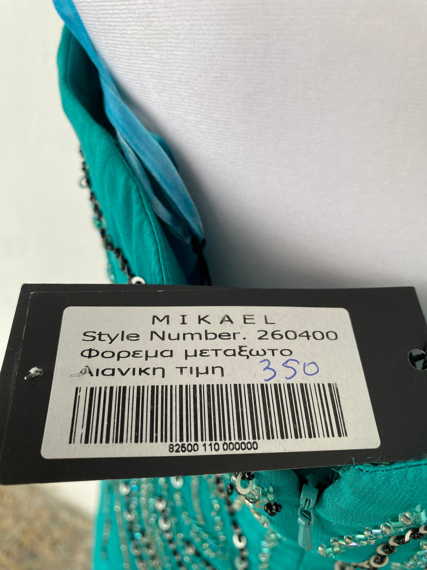 100% silk brand new maxi strapless gown with all over handbeaded details